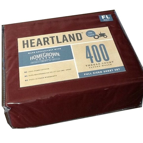 Heartland Other - brand new 4-piece BURGUNDY Heartland 400 TC 100% Cotton Sateen FULL Sheet Set